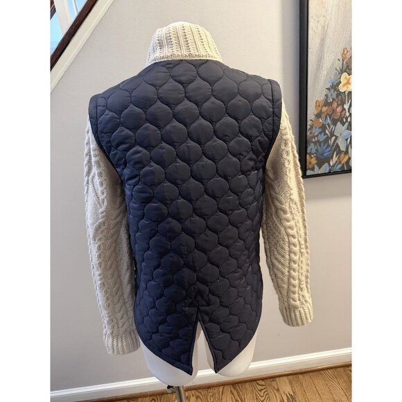 VERONICA BEARD Patra Mixed-media Quilted Cable-knit Jacket In Navy XS - Picture 5 of 6